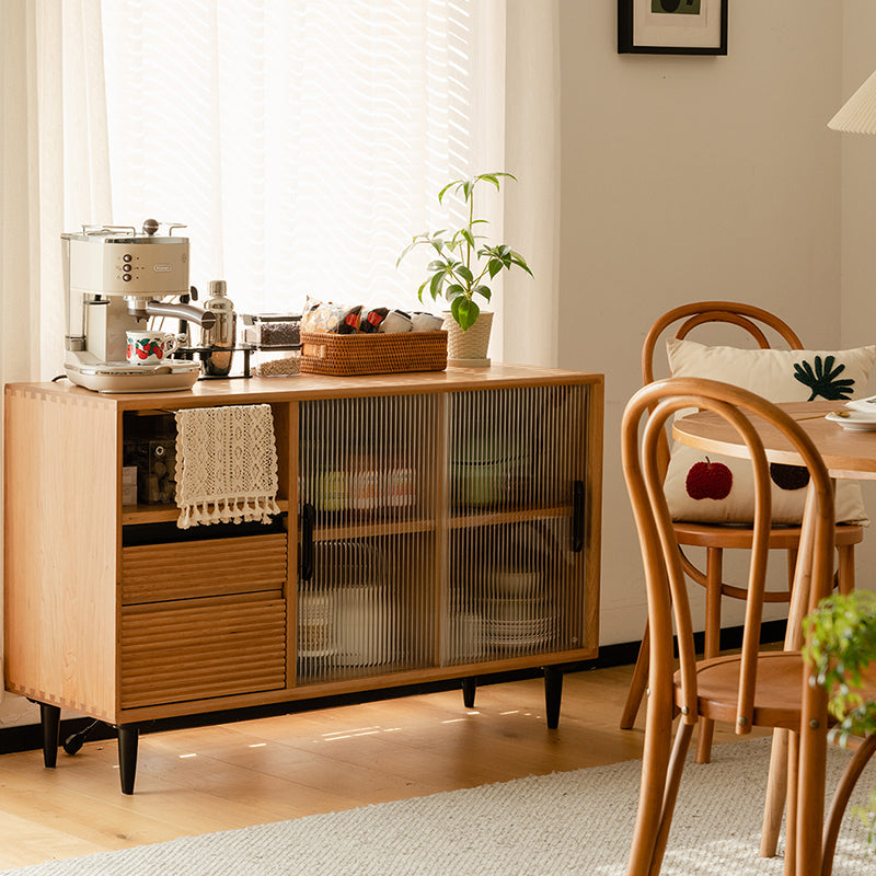 Nordic Solid Wood Storage Sideboard Cabinet with Glass Doors
