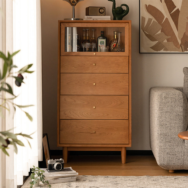 Nordic Style Solid Wood Storage Sideboard Cabinet with Glass Door and Drawers