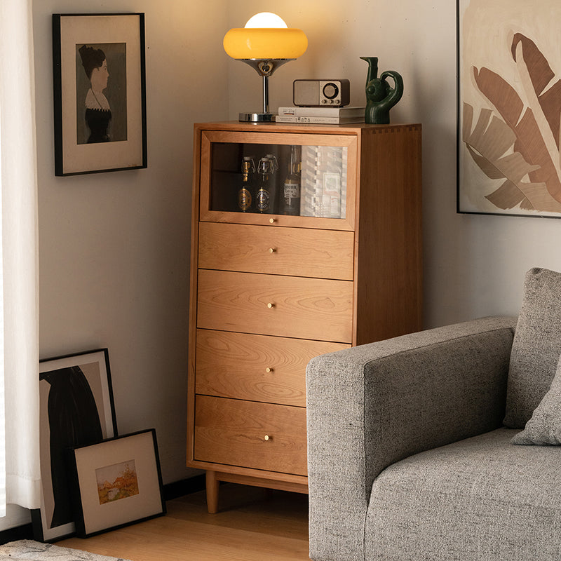 Nordic Style Solid Wood Storage Sideboard Cabinet with Glass Door and Drawers