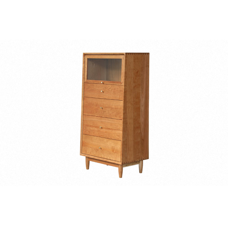 Nordic Style Solid Wood Storage Sideboard Cabinet with Glass Door and Drawers