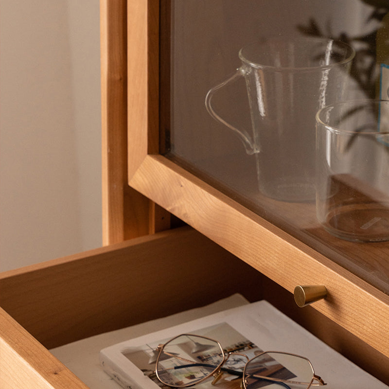 Nordic Style Solid Wood Storage Sideboard Cabinet with Glass Door and Drawers