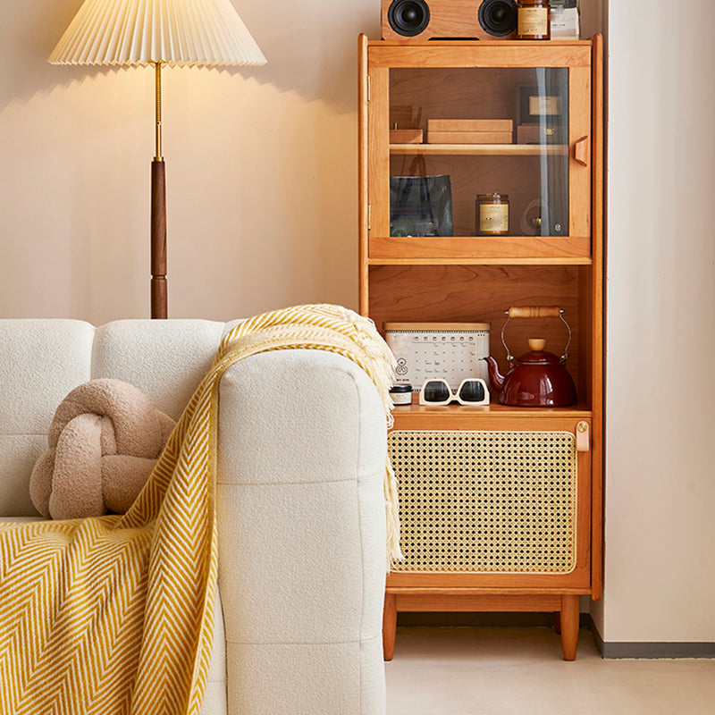 Modern Style Cherry Wood Storage Sideboard Cabinet with Glass Doors