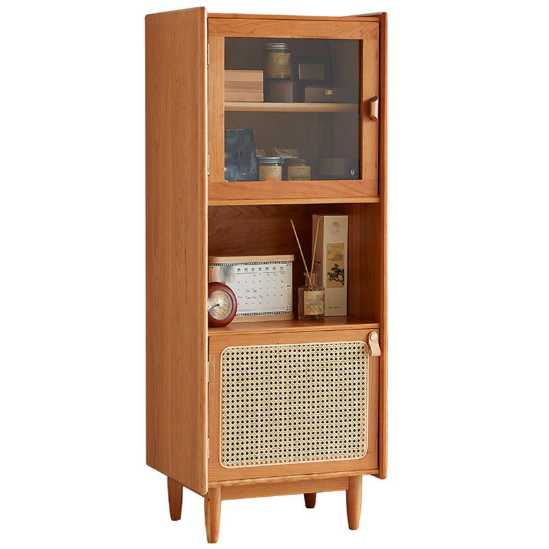 Modern Style Cherry Wood Storage Sideboard Cabinet with Glass Doors