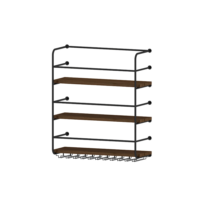 Modern Style Wood and Iron Wall Mounted Wine Rack with Light in Black