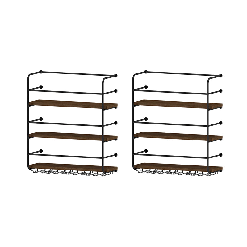 Modern Style Wood and Iron Wall Mounted Wine Rack with Light in Black