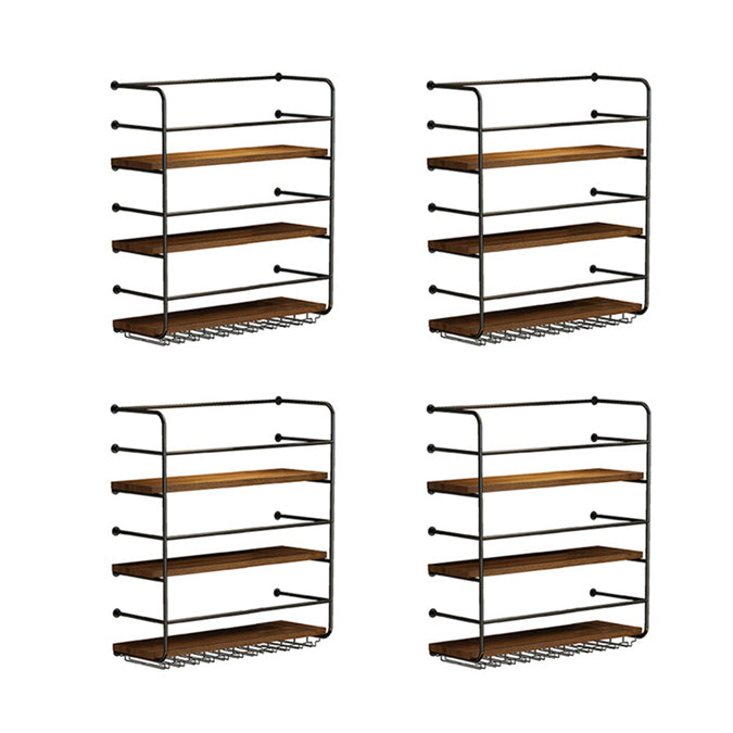 Modern Style Wood and Iron Wall Mounted Wine Rack with Light in Black