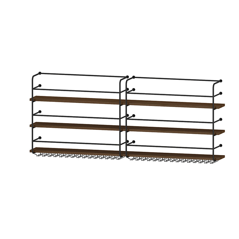 Modern Style Wood and Iron Wall Mounted Wine Rack with Light in Black