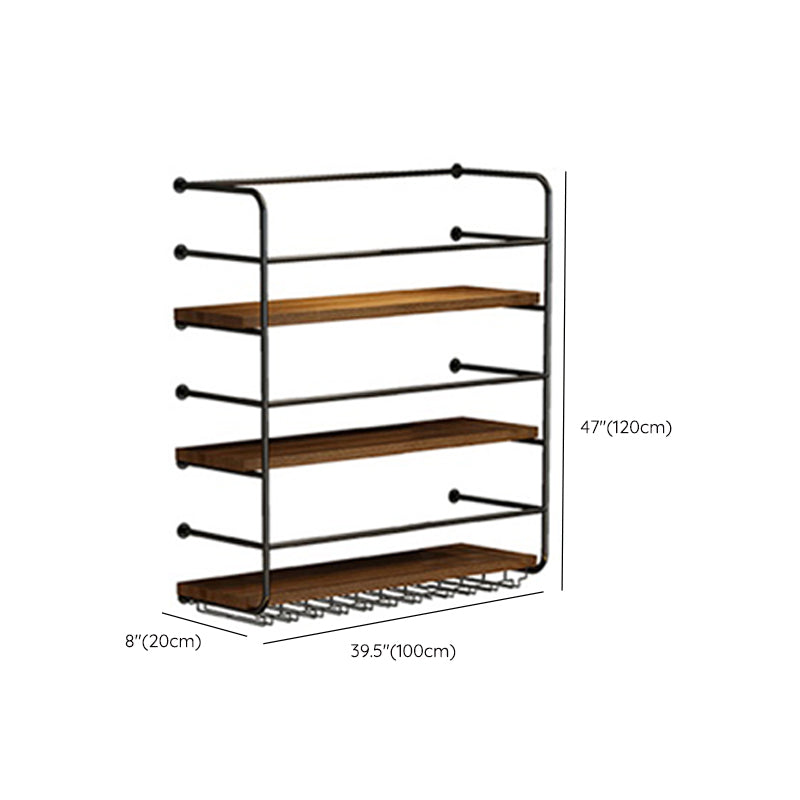 Modern Style Wood and Iron Wall Mounted Wine Rack with Light in Black