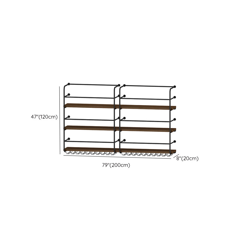 Modern Style Wood and Iron Wall Mounted Wine Rack with Light in Black