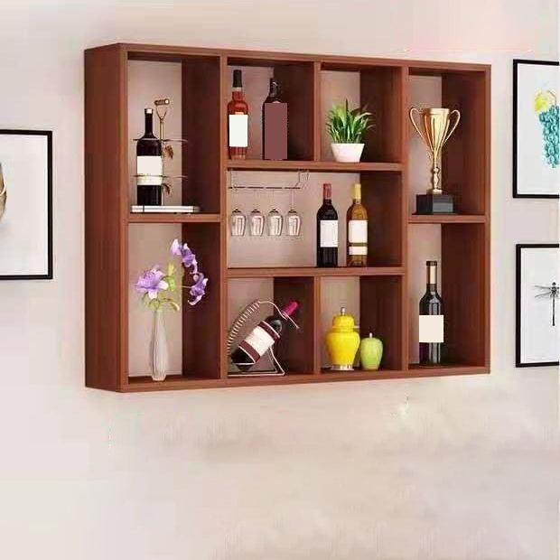 Manufactured Wood Modern Style Wine Bottle Holder Wall Mounted with Storage Shelves