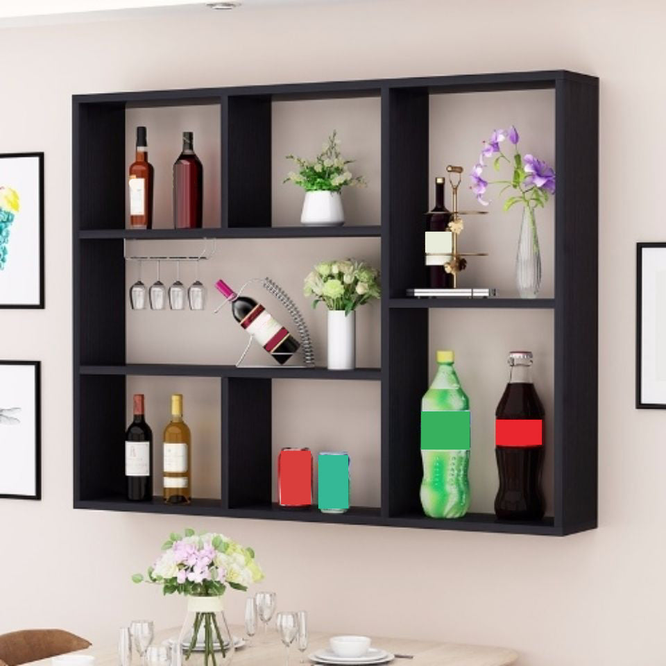 Manufactured Wood Modern Style Wine Bottle Holder Wall Mounted with Storage Shelves