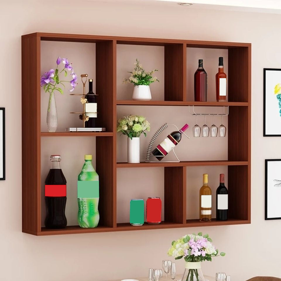 Manufactured Wood Modern Style Wine Bottle Holder Wall Mounted with Storage Shelves