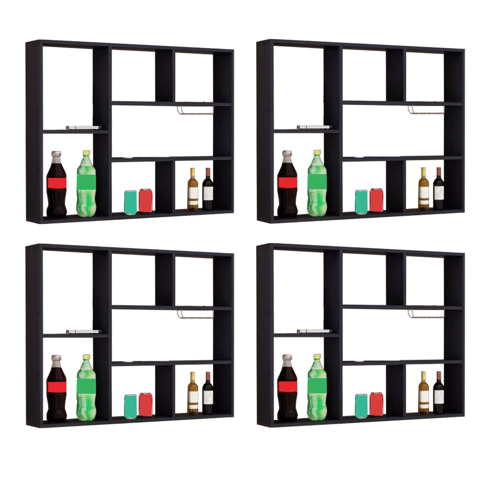 Manufactured Wood Modern Style Wine Bottle Holder Wall Mounted with Storage Shelves