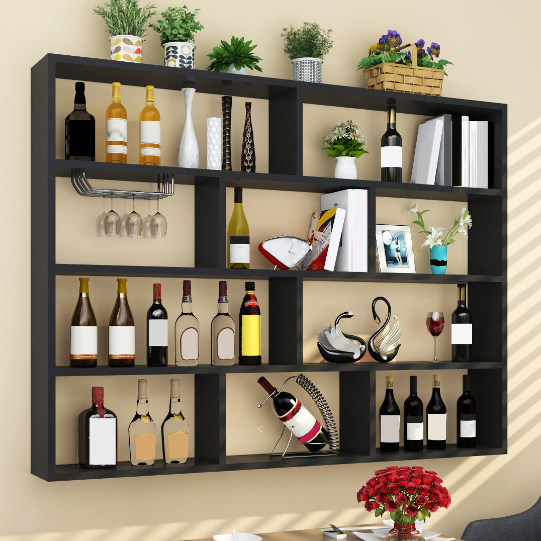 Manufactured Wood Wine Bottle Holder Modern Style Wall Mounted with Shelf