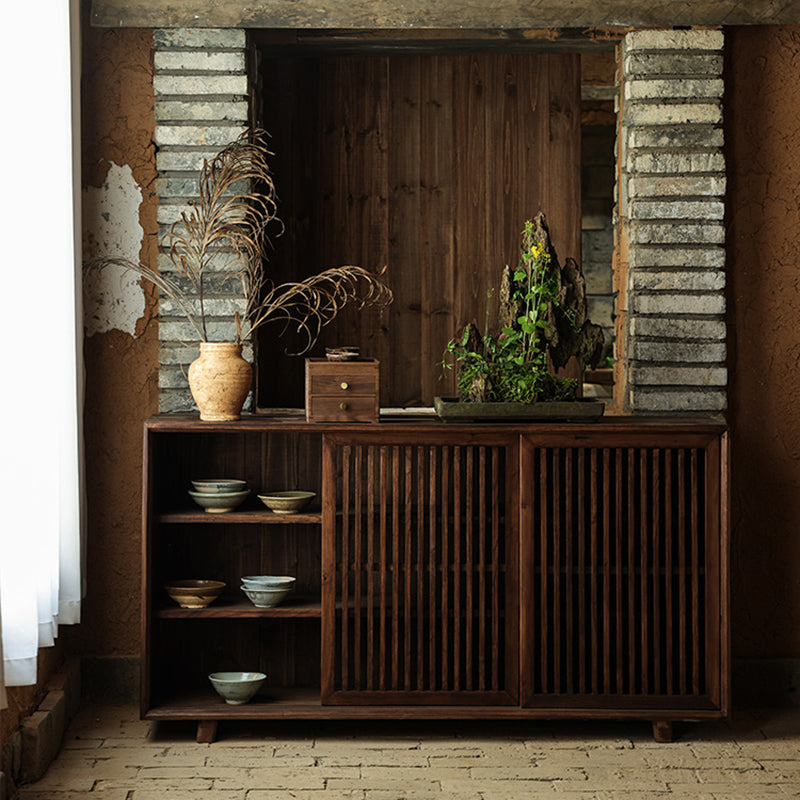 Traditional Solid Wood Display Cabinet with in Brown for Living Room