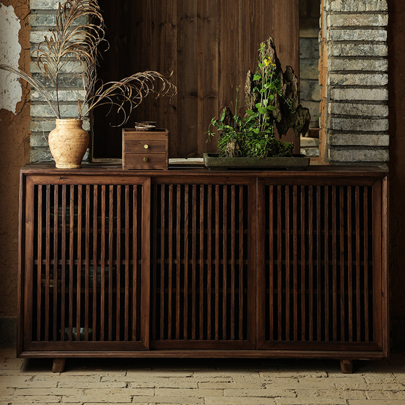 Traditional Solid Wood Display Cabinet with in Brown for Living Room