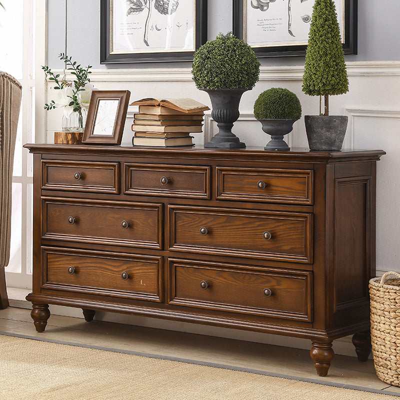 Mid-Century Modern Horizontal Storage Chest with 7 Drawers for Home