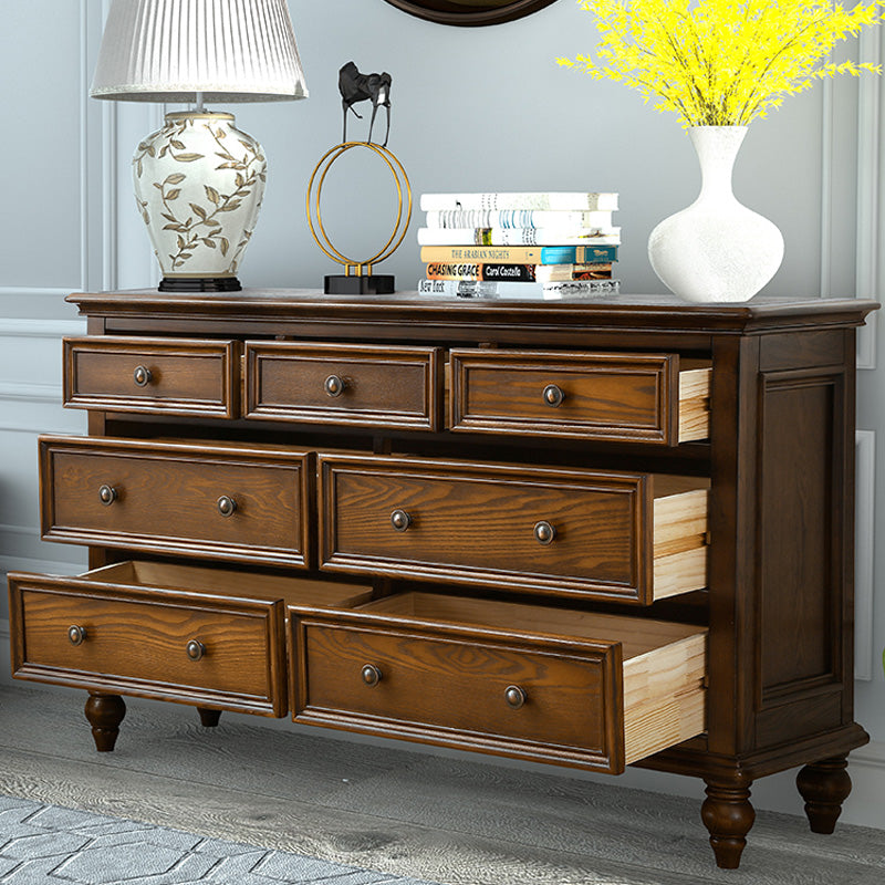 Mid-Century Modern Horizontal Storage Chest with 7 Drawers for Home