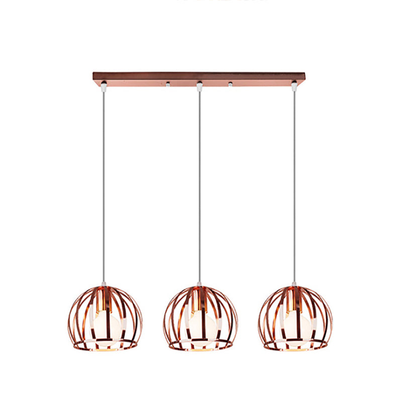 Domed Metal Hanging Lamp with Wire Cage Shade Industrial 3 Heads Living Room Ceiling Pendant in Copper