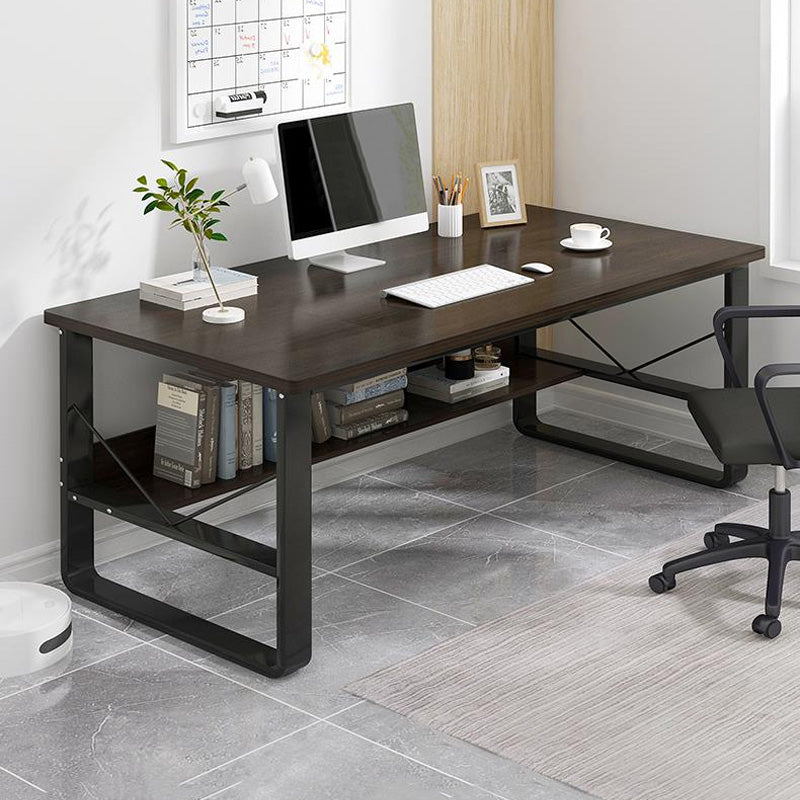 Contemporary Rectangular Computer Desk Antique Finish Office Desk with Metal Legs