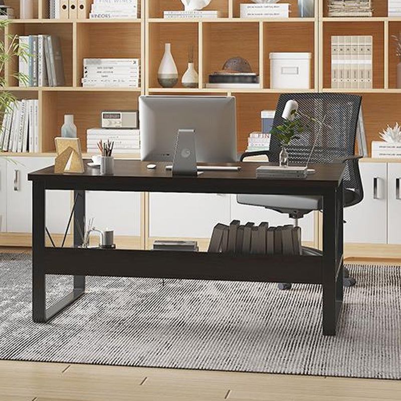 Contemporary Rectangular Computer Desk Antique Finish Office Desk with Metal Legs