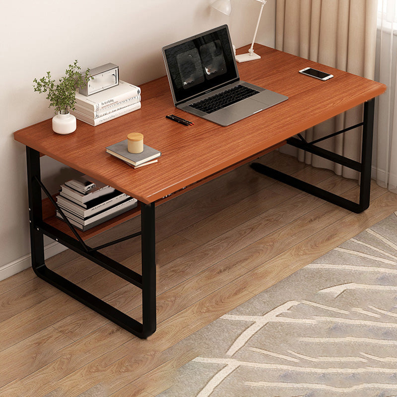 Contemporary Rectangular Computer Desk Antique Finish Office Desk with Metal Legs