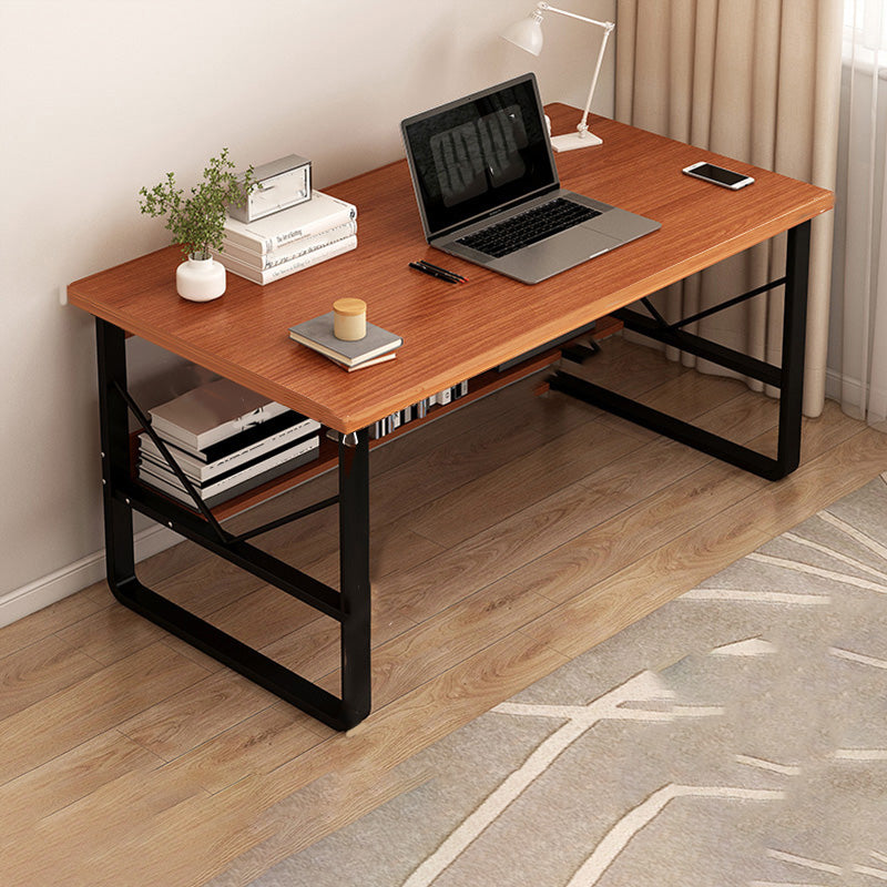 Contemporary Rectangular Computer Desk Antique Finish Office Desk with Metal Legs