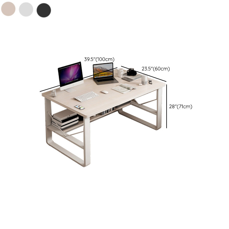 Contemporary Rectangular Computer Desk Antique Finish Office Desk with Metal Legs