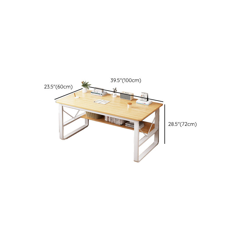 Contemporary Rectangular Computer Desk Antique Finish Office Desk with Metal Legs