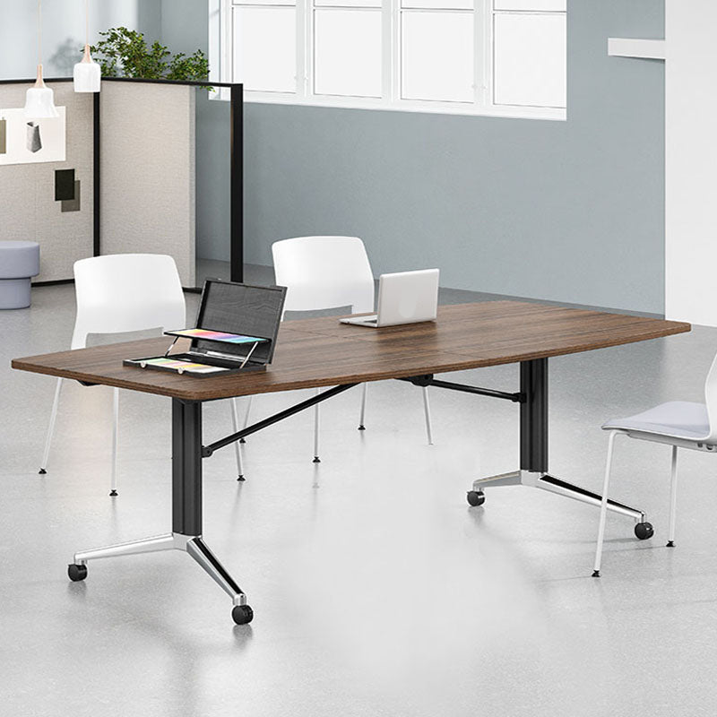 Folding Meeting Room Office Desk Steel Base Writing Desk with Caster Wheels