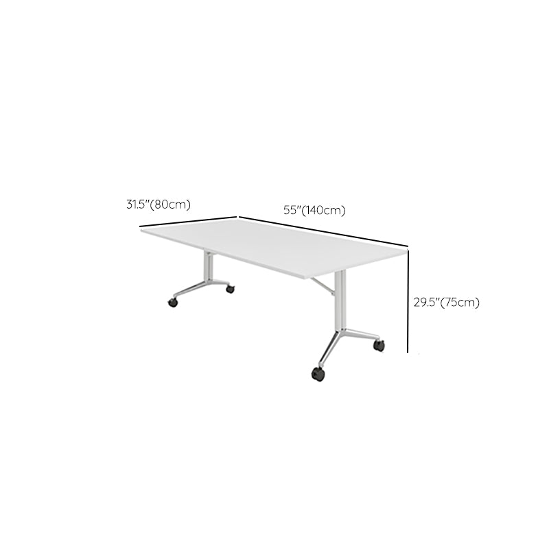 Folding Meeting Room Office Desk Steel Base Writing Desk with Caster Wheels