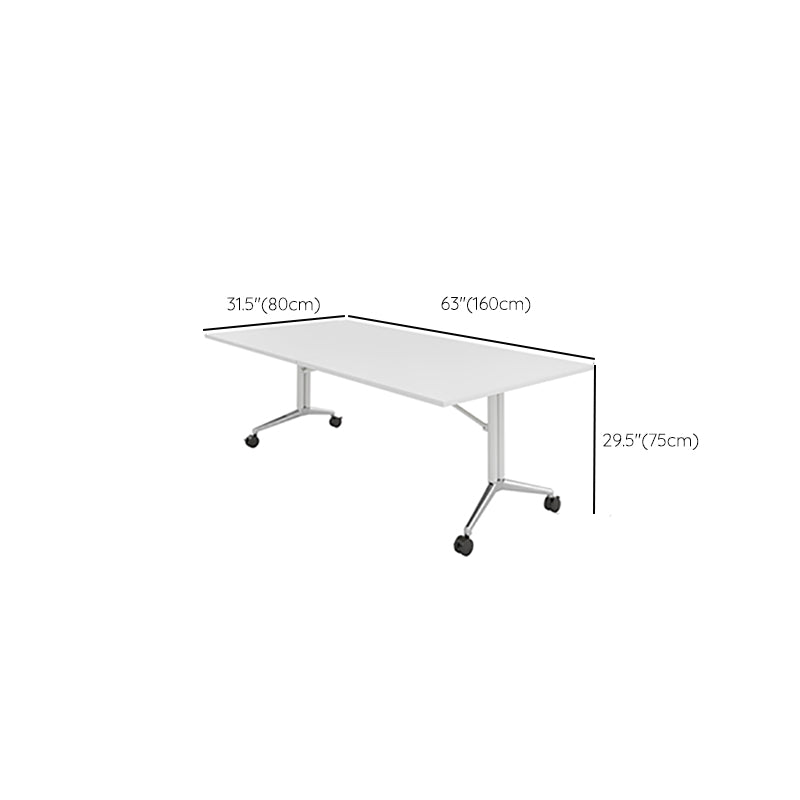 Folding Meeting Room Office Desk Steel Base Writing Desk with Caster Wheels