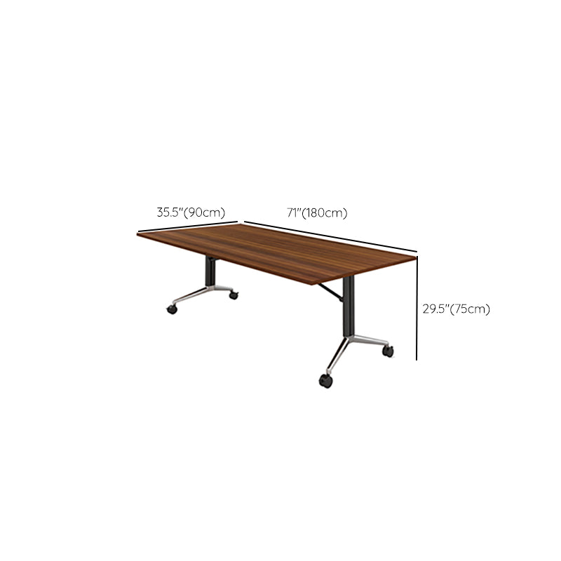 Folding Meeting Room Office Desk Steel Base Writing Desk with Caster Wheels