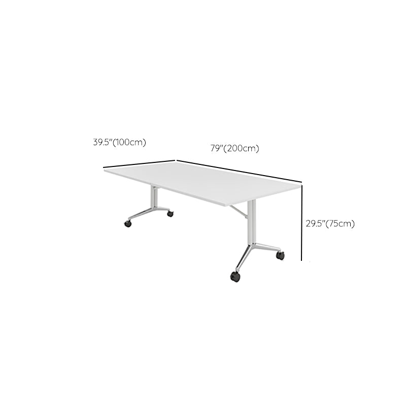 Folding Meeting Room Office Desk Steel Base Writing Desk with Caster Wheels