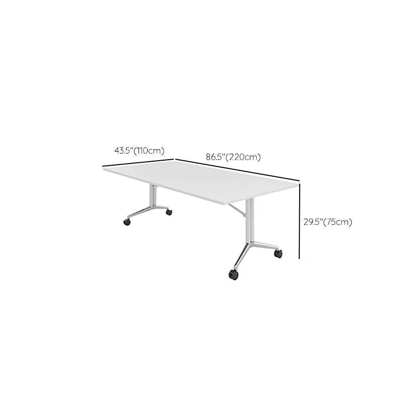 Folding Meeting Room Office Desk Steel Base Writing Desk with Caster Wheels