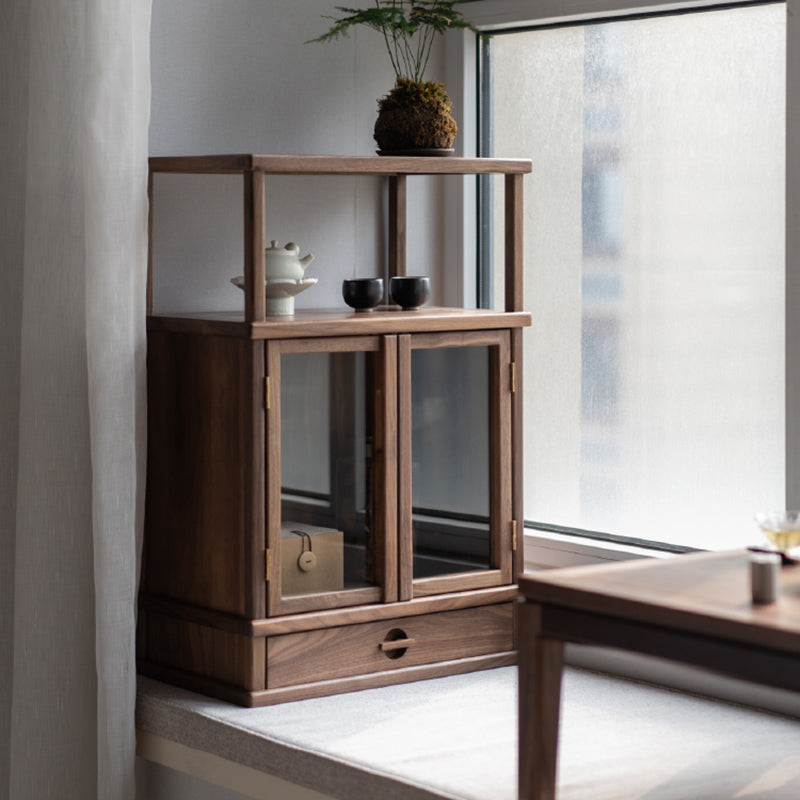 Espresso Solid Wood Sideboard Modern Style Glass Door with 1 Drawer