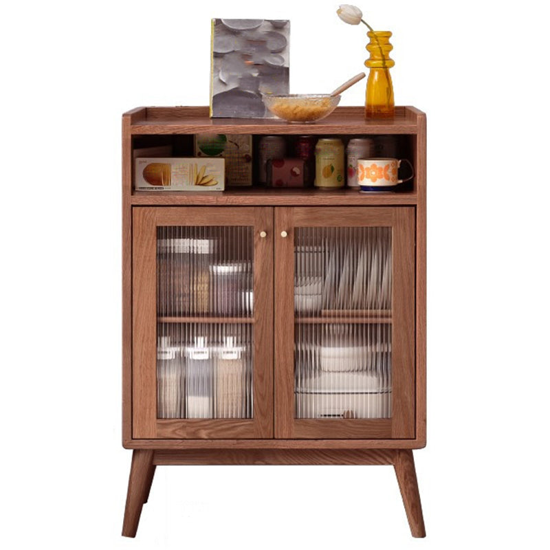Solid Wood Dining Server Modern Style Glass Door with Open Storage