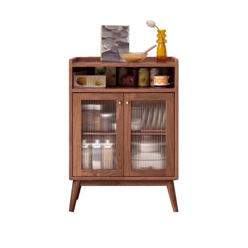 Solid Wood Dining Server Modern Style Glass Door with Open Storage