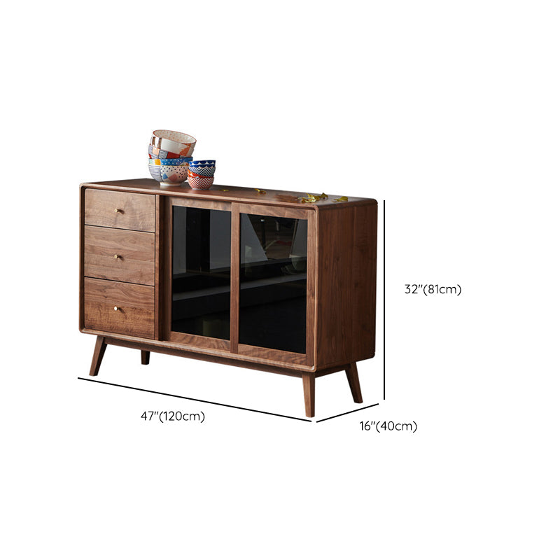 Espresso Walnut Wood Sideboard Modern Glass Door with 3 Drawers