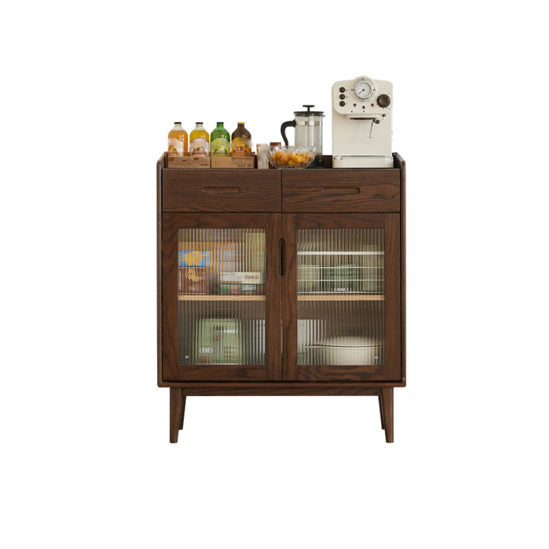 Espresso Solid Wood Dining Server Modern Glass Door with 2 Drawers