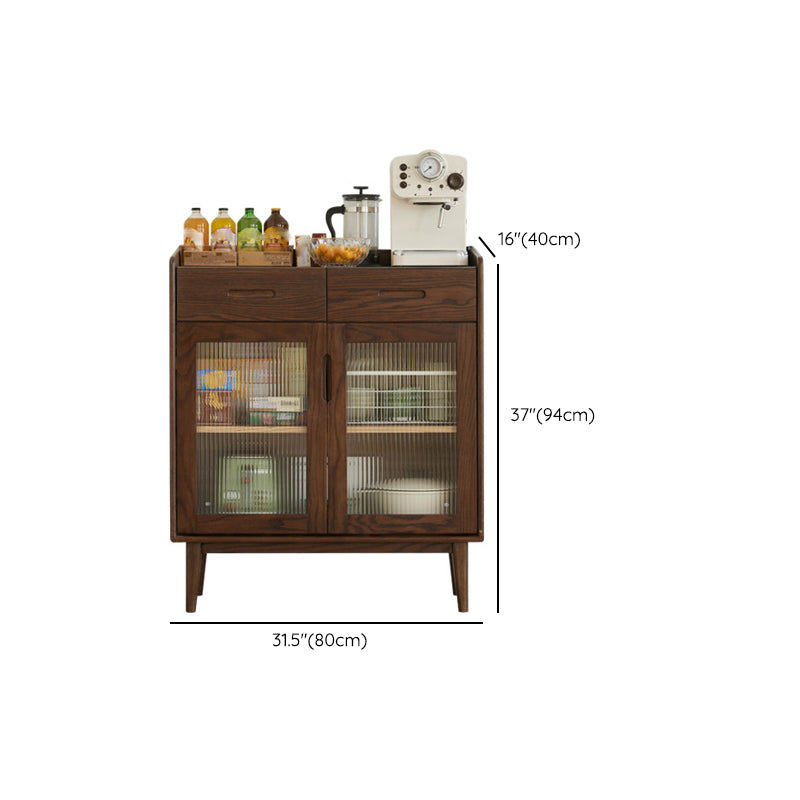 Espresso Solid Wood Dining Server Modern Glass Door with 2 Drawers