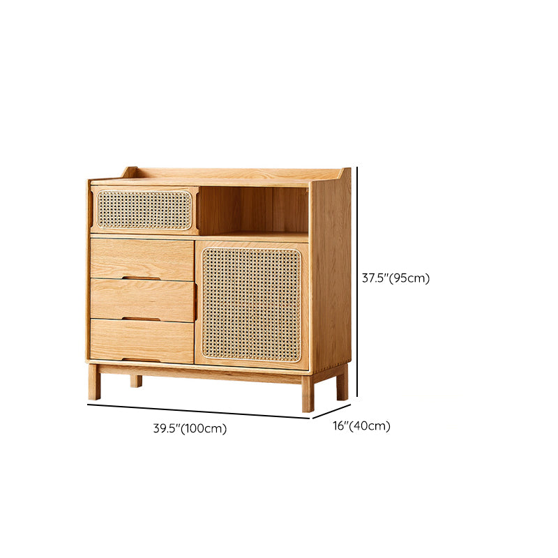 Solid Wood Dining Server Modern Style Rattan Door with 3 Drawers