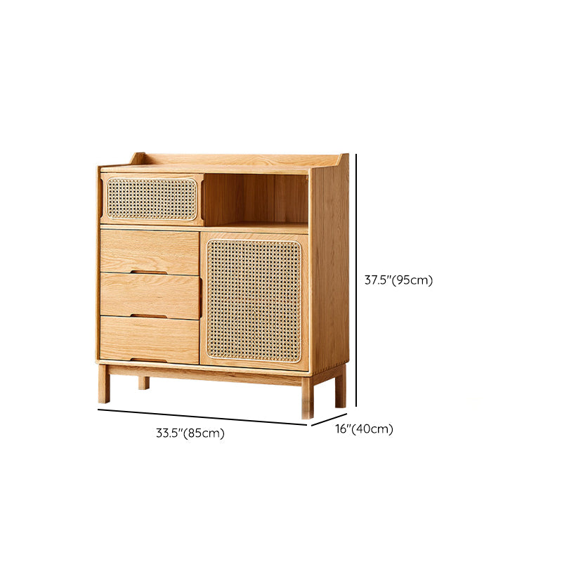 Solid Wood Dining Server Modern Style Rattan Door with 3 Drawers