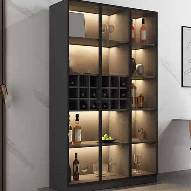 Modern Living Room Floor Cabinet Wood Multi-shelf with Glass Doors