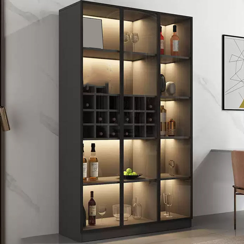 Modern Living Room Floor Cabinet Wood Multi-shelf with Glass Doors