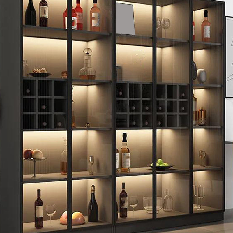 Modern Living Room Floor Cabinet Wood Multi-shelf with Glass Doors