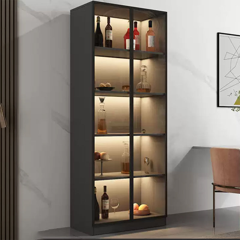 Modern Living Room Floor Cabinet Wood Multi-shelf with Glass Doors