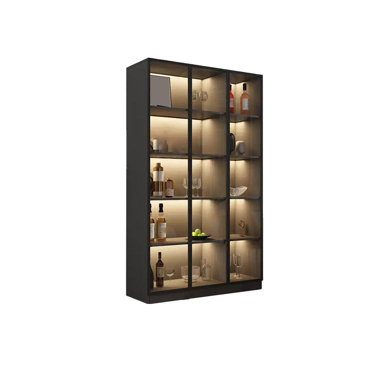 Modern Living Room Floor Cabinet Wood Multi-shelf with Glass Doors