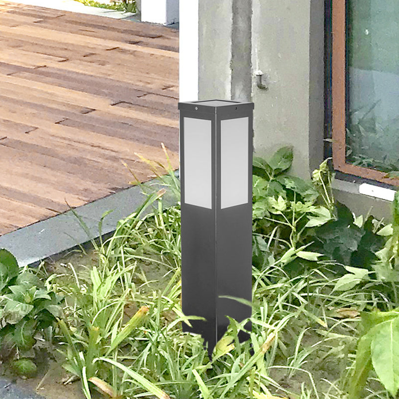 Contemporary Rectangular Solar Pillar Lamp in Black for Courtyard