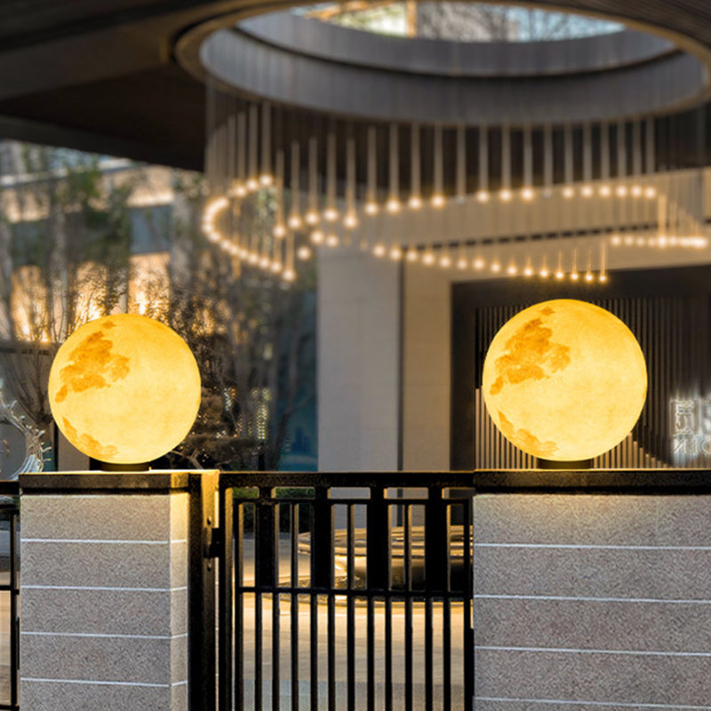 Contemporary Moon Shaped Outdoor Pillar Lamp with Resin for Courtyard